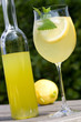 Cocktail glass and a bottle