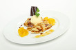 pfannkuchen/palatschinken mit vanilleeis,orange und schokolade pfannkuchen/palatschinken mit vanilleeis,orange und schokolade