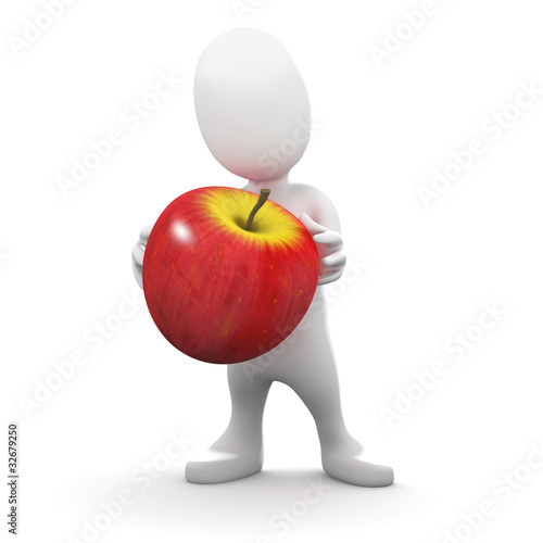 Illustration: 3d Little man holds an apple 3d Little man holds an apple