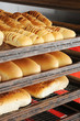 Fresh bread on tray rack from side