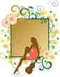 flowers frame, girl with violin in red dress vector