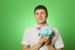 Parody lover man "nerd" with a bouquet of flowers