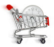 Foto: shopping cart with clock on white background shopping cart with clock on white background