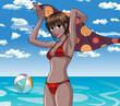 Pretty lady in sea enjoying the sun and beach - Anime Style Pretty lady in sea enjoying the sun and beach - Anime Style