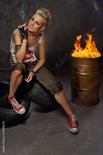 Photo: Punk girl smoking a cigarette Punk girl smoking a cigarette
