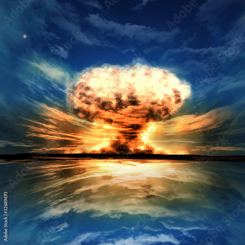 Illustration: Nuclear explosion in an outdoor setting Nuclear explosion in an outdoor setting