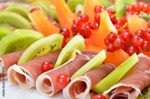 Foto: Schinken mit Honigmelone und Kiwi Schinken mit Honigmelone und Kiwi