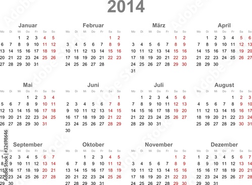 Vector: Kalender 2014, deutsch, Vektor Kalender 2014, deutsch, Vektor