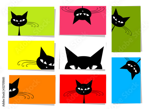 Vector: Set of funny cats, 10 cards with place for your text Set of funny cats, 10 cards with place for your text