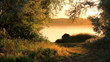 sunset on the banks of the Dnieper river.