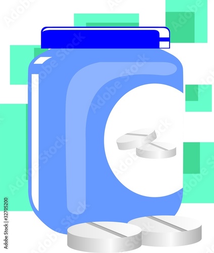 Illustration: medical container and tablet medical container and tablet