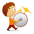 Cartoon one man band with drum and tube