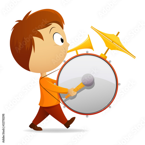 Vector: Cartoon one man band with drum and tube Cartoon one man band with drum and tube
