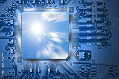 Photo: Powerful, Fast CPU / Computer Processor on Blue Circuit Board Powerful, Fast CPU / Computer Processor on Blue Circuit Board