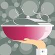 Illustration: Illustration of hand holding with hot stainless pan Illustration of hand holding with hot stainless pan