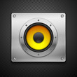 Speaker on a metallic background.