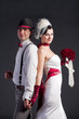 Beautiful wedding couple in retro style