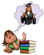the young girl studying to her examination