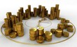 a pyramid of coins on the clock