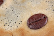 detail of a coffee bean floating in coffee foam