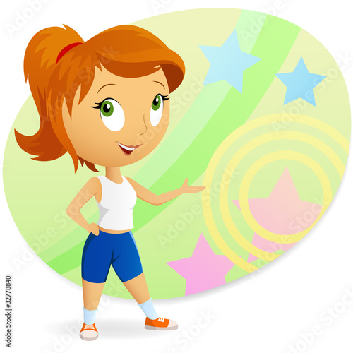 Vector: Sport fitness cartoon girl with abstract background Sport fitness cartoon girl with abstract background