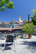 Holzbrücke und Kirche Holzbrücke und Kirche