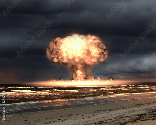 Illustration: Nuclear explosion in an outdoor setting Nuclear explosion in an outdoor setting