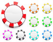 set of blank casino chips isolated on white background