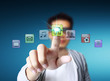 hand pushing on a touch screen interface hand pushing on a touch screen interface