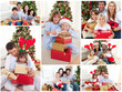 Photo: Collage of families celebrating Christmas together at home Collage of families celebrating Christmas together at home