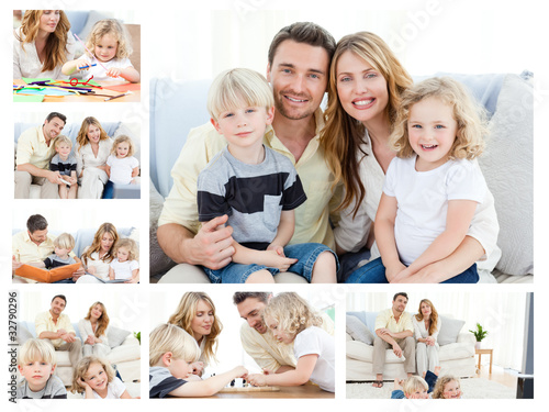 Photo: Collage of a family spending goods moments together and posing a Collage of a family spending goods moments together and posing a