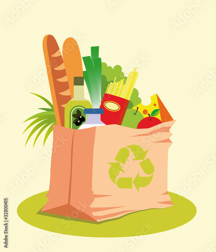 Vector: Grocery Bag with Food Grocery Bag with Food