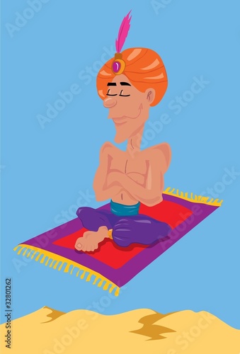 Vector: Cartoon genie flying on a carpet Cartoon genie flying on a carpet
