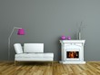 Wohndesign - weisses Sofa mit Kamin