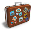 Leather travel suitcase with labels