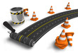 Painting the road with roller brush