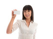 Woman holding business card