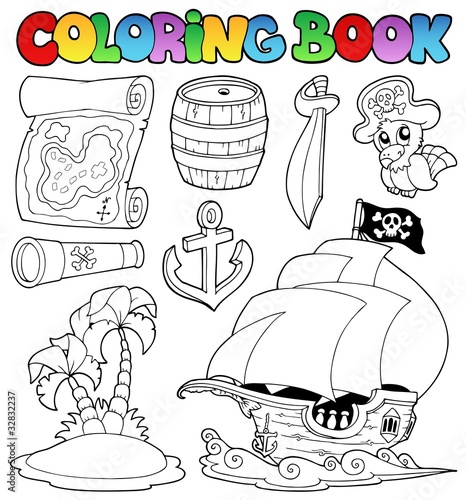 Coloring book with pirate objects