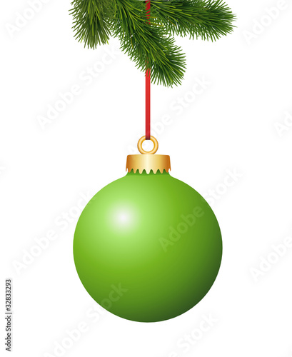 Vektor: Tannenzweig mit hellgrüne Weihnachtskugel Tannenzweig mit hellgrüne Weihnachtskugel