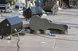 Technicians preparing the equipment on the stage