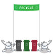 Men holding green banner with recycling message Men holding green banner with recycling message