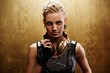 Portrait of an attractive steam punk girl with headphones