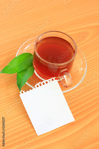 Photo: green tea and paper note green tea and paper note