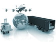 airliner with a globe and autoloader with boxes airliner with a globe and autoloader with boxes