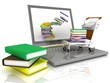 laptop with the light cart loaded with books
