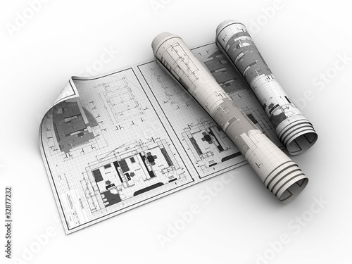 Illustration: rolled blueprints rolled blueprints
