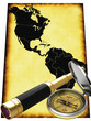 A map with a compass North and South America A map with a compass North and South America