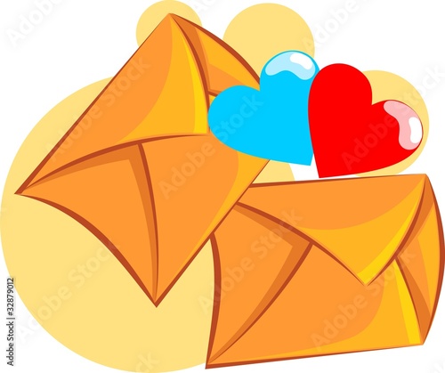 Illustration: Illustration of celebratory envelop with two heart Illustration of celebratory envelop with two heart