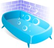 illustration of blue bath tub with soap bubble