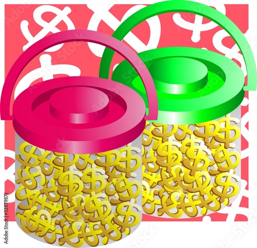 Illustration: Illustration of glass jar full of dollar sign Illustration of glass jar full of dollar sign